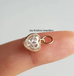14K Solid Gold Heart Shape Lab Diamond Charm Pendant, Anniversary Gift Pendant - Picture 1 of 6