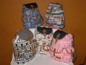 Ein Boho Canvas Kordelzug Rucksack mit Vordertasche 2 Seitentaschen. - Bild 1 von 53