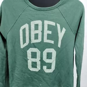 Women's Obey Sweatshirt Green Long Sleeve Crew Neck Size Small Free Shipping - Picture 1 of 6