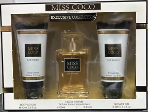 FRAGRANCE COUTURE MISS COCO FOR WOMEN 3PC GIFT SET(3.4 OZ EDP/S+BL+SG) - Picture 1 of 1