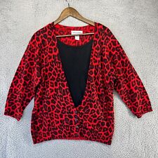 Cathy Daniels Sweater Women's Red Black Leopard Animal Print 3/4 Sleeve Acrylic
