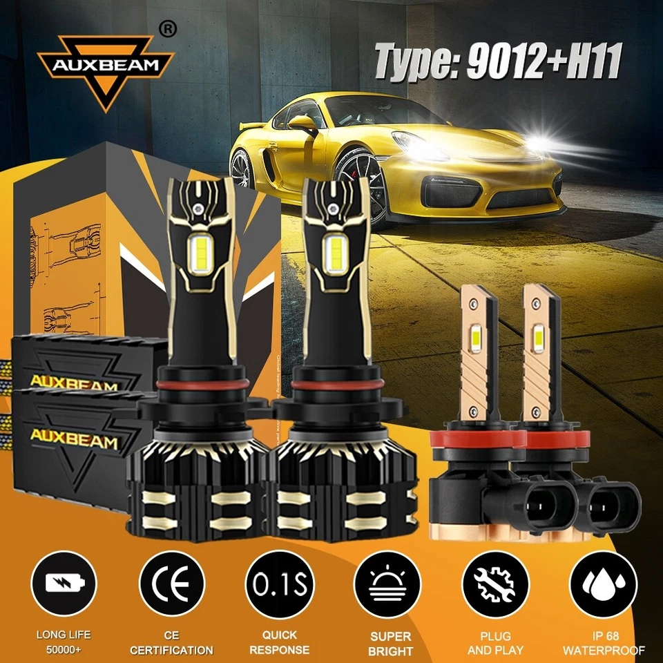 AUXBEAM 9012 LED Headlight  H11 Fog Light Bulbs Combo for Chrysler 300 2011-2014 - Image 1 of 4