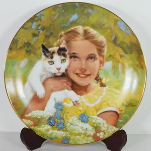 8" NEW Innocence Jack Woodson US Gallery Art Porcelain Plate Girl Cat Portrait - Picture 1 of 4