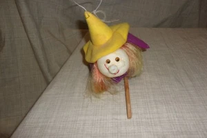 Vtg Kitchen Handmade Witch Good Luck Broom Pink Hair Yellow Hat Hanger Hook - Picture 1 of 12