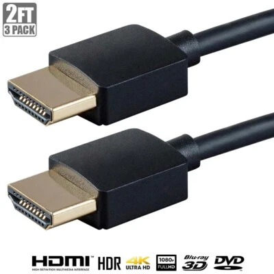 3x 2FT HDMI Slim Cable High Speed w/ Ethernet UHDTV 4K 60Hz 1080p 3D 18Gbps HDR - Image 1 of 4