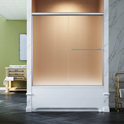 Puertas correderas para bañera de ducha de 60" x 57" vidrio esmerilado de 1/4" cepillado SUNNY SHOWER Foto 1 de 4