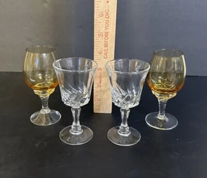 Set Of 4 Vintage Cordial Glasses Amber Clear - Picture 1 of 4