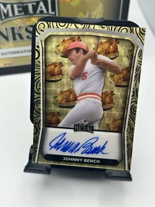2024 Leaf Metal Thanksgiving JOHNNY BENCH HOF Gold Prismatic Auto # 1 Of 1 : 1/1 - Picture 1 of 7