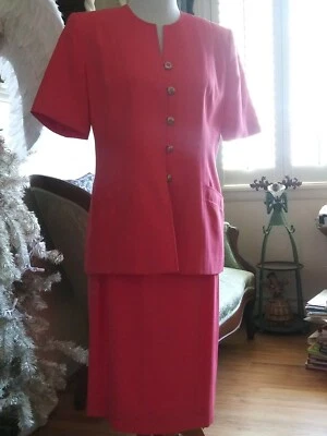 Traje Oleg Cassini De Colección 2 Piezas Color Salmón Chaqueta y Falda Manga Corta ~ Talla 10 Foto 1 de 4