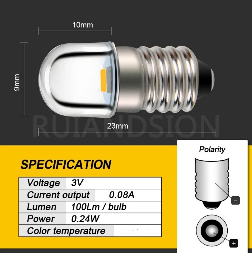 Lampadina lampada E10 LED 3V luce fredda o luce calda - Immagine 1 di 1