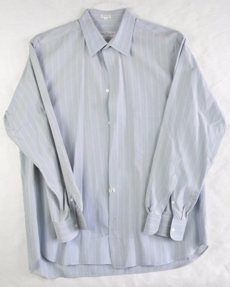 Camisa de vestir Salvatore Ferragamo azul a rayas algodón LS botones 43 17 para hombre Italia Foto 1 de 4