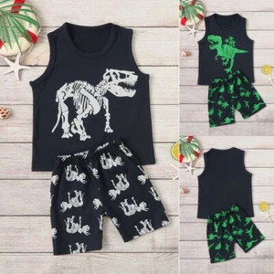 Toddler Infant Boys Baby Kids Summer Dinosaur Vest+Shorts Outfit Set Clothes - Picture 1 of 14
