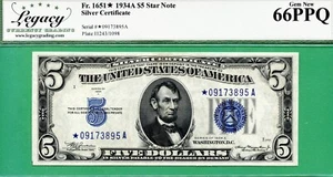 **** STAR **** 1934A $5 SC **** LEGACY GEM 66 PPQ **** Fr 1651 **** STAR **** - Picture 1 of 2