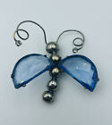 Jolle Vintage Argent Sterling Cristal Bleu Ailes Papillon Broche