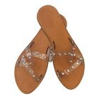 Schutz Cathryn Slide Sandals In Transparent Straps W/ Crystal Studs Size 9B