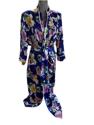 Bata de baño vintage saks 5th avenue talla L maxi satinada años 90 Y2k floral de lujo con cinturón Foto 1 de 4