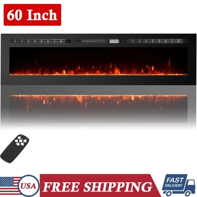 Chimenea Eléctrica 60" Montada en la Pared y Empotrada Chimenea Calentador con Control Remoto Foto 1 de 4