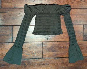 Dion Lee Women's Shirred Cotton Long Sleeve Top in Dark Olive Green Size 4 - Picture 1 of 20