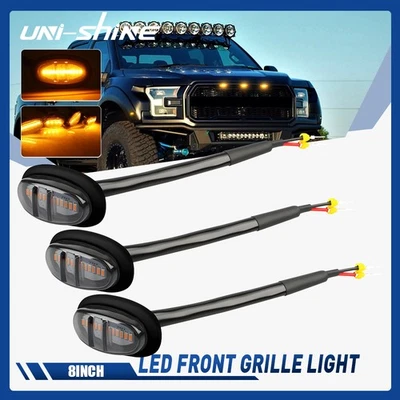 3x Smoked Lens Amber LED Front Grille Running Lights For Ford F150 Raptor Style - Imagem 1 de 4