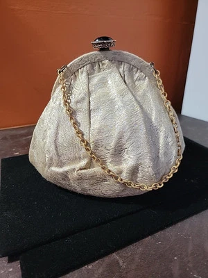 Vintage Pleated Floral Clutch Purse with Gold Chain. Unbranded. - Image 1 of 4