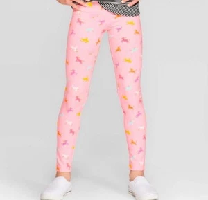 Cat and Jack Girls' Leggings Pink Unicorn Cotton Pants Full Length Size M NWT - Picture 1 of 5