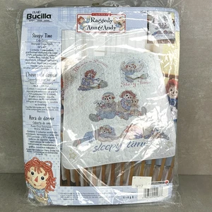 Vintage BUCILLA Raggedy Ann & Andy Sleepy Time Crib Cover Kit 2010 OOP RARE NOS - Picture 1 of 11