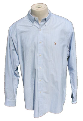 Camisa Ralph Lauren Para Hombre 17.5 36-37 Azul Rayas Calce Clásico Oxford Marrón Poni Foto 1 de 4