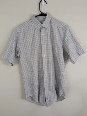 David Donahue Shirt Men's Medium Blue Button Down Short Sleeve Plaid Cotton - Image 1 of 4