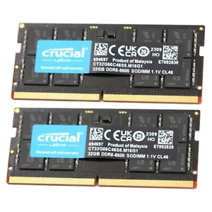 New 64GB (2X 32GB) Crucial DDR5 5600MHZ PC5-44800 SODIMM Memory Ram CT32G56C46S5 - Picture 1 of 5