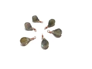 10 Pcs Natural Labradorite Teardrop 6x9-7x10mm Beads Rose Gold Wire Wrapped Link - Picture 1 of 4