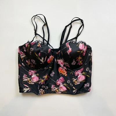 NWOT Victoria's Secret Bra 32DD Very Sexy Long Bra Top Black Floral B1507 - Image 1 of 4