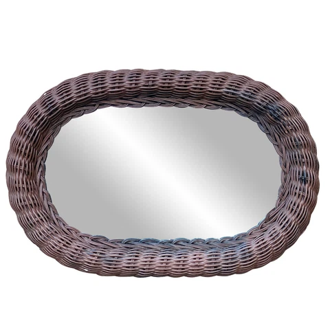 Vintage Boho Wicker Lacquered Oval Wall Hanging Mirror 2x1 Cover