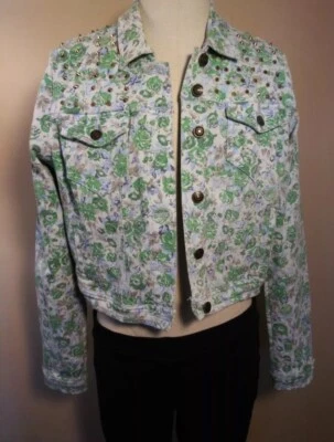 BUFFALO David Bitton Chaqueta Denim Floral Botones Tachuelas Doradas L Grande Foto 1 de 4