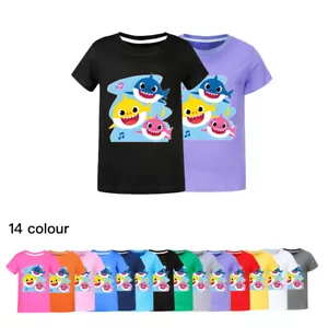 Kids Girls Boys Baby Sharks Costume T-Shirt Summer Casual Short Sleeve Tee Tops - Picture 1 of 53