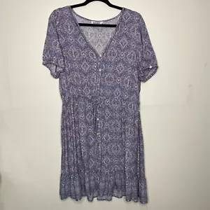 Just Jeans 14 Dress, Boho Paisley Knee Length, Shell Buttons, Drawstring Waist - Picture 1 of 11