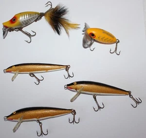 Vintage Lot 5 Fishing Lure Heddon Bait Midget River Runt Rapala - Picture 1 of 7