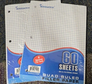 2 packs, Quad Ruled Filler Sheets, 60 Sheets Ea Pack, 10.5" X 8" Graphing Paper - Picture 1 of 1