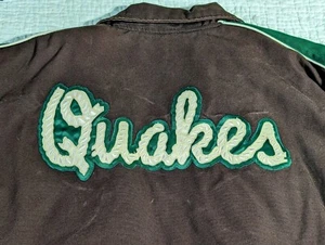 Rare QUAKES Letter Jacket Vintage Stall & Dean Size 2XL Brown Green Front/Back - Picture 1 of 24