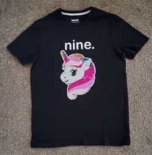 Unicorn Nine Flip Colour Change Sequin T-Shirt, 9th Birthday Gift, Black, Age 9