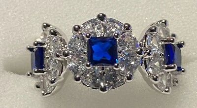 💙 Bomb Party Ring - Size 5 - Lab Sapphire Sparkle - Rhodium - RBP8142 NEW - Image 1 of 4