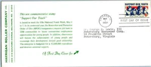 1968 Support Our Youth Elks Sc 1342 NIM unlisted Harrigan Roller Co cachet - Picture 1 of 1