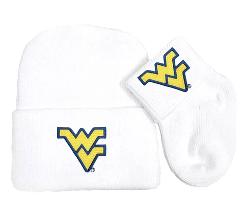 West Virginia Mountaineers Newborn Baby Knit Cap and Socks Set Cover