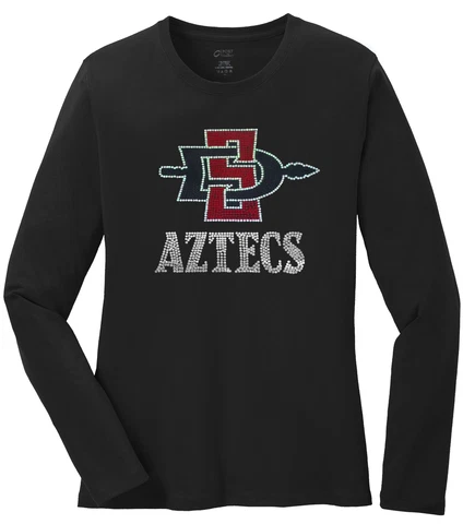 Women's San Diego State Aztecs Basketball Ladies Bling Long Sleeve T-Shirt S-4XL Cover