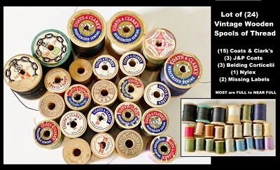 Vtg WOOD/WOODEN THREAD SPOOL Lot 24 J&P,Coats&Clark,Belding/Corticelli,Nylex Mix - Image 1 of 4