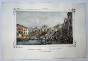 VENECIA PONTE DI RIALTO ITALIA 1837 G. KIER/G. PIVIDOR GRANDE ANTIGUO BONITA VISTA - Imagen 1 de 3