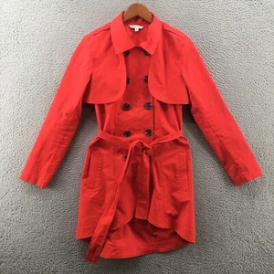 CAbi Convertible Trench Coat Womens 6 Red Double Breasted Belted Cotton Blend - Picture 1 of 20