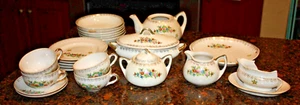 Antique Made in Japan 27 pc Demitasse/Child China Tea Sets Flowers Gold Trim - Picture 1 of 12