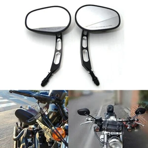 Hollow Stem Tapered Black Motorcycle Rearview Mirrors For Harley Fatboy Custom - Picture 1 of 12