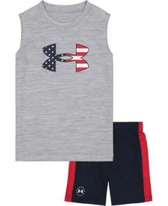 UNDER ARMOUR Little Boy Americana Sleeveless Tee & Shorts Red/White/Blue Size 7 - Picture 1 of 3