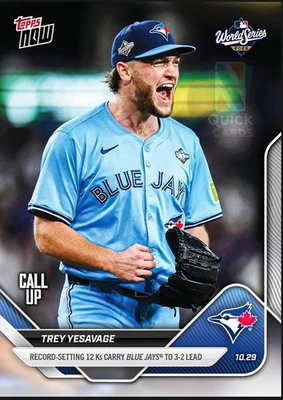 Trey Yesavage RECORD 12Ks - 2025 MLB Topps NOW® - Card 913 Blue Jays *PRE-SALE* - Image 1 of 2